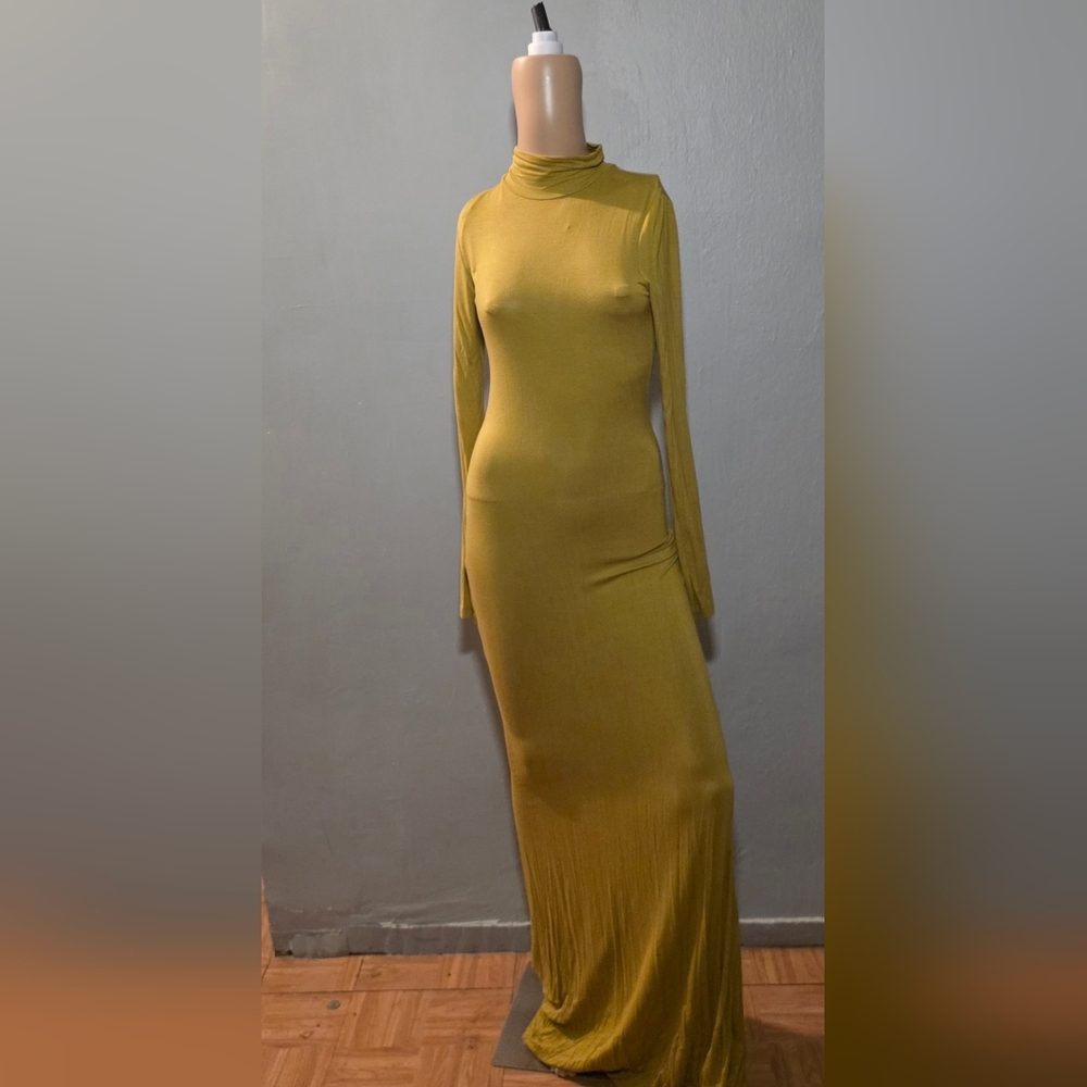 Elegant Mustard Long Sleeve Dress